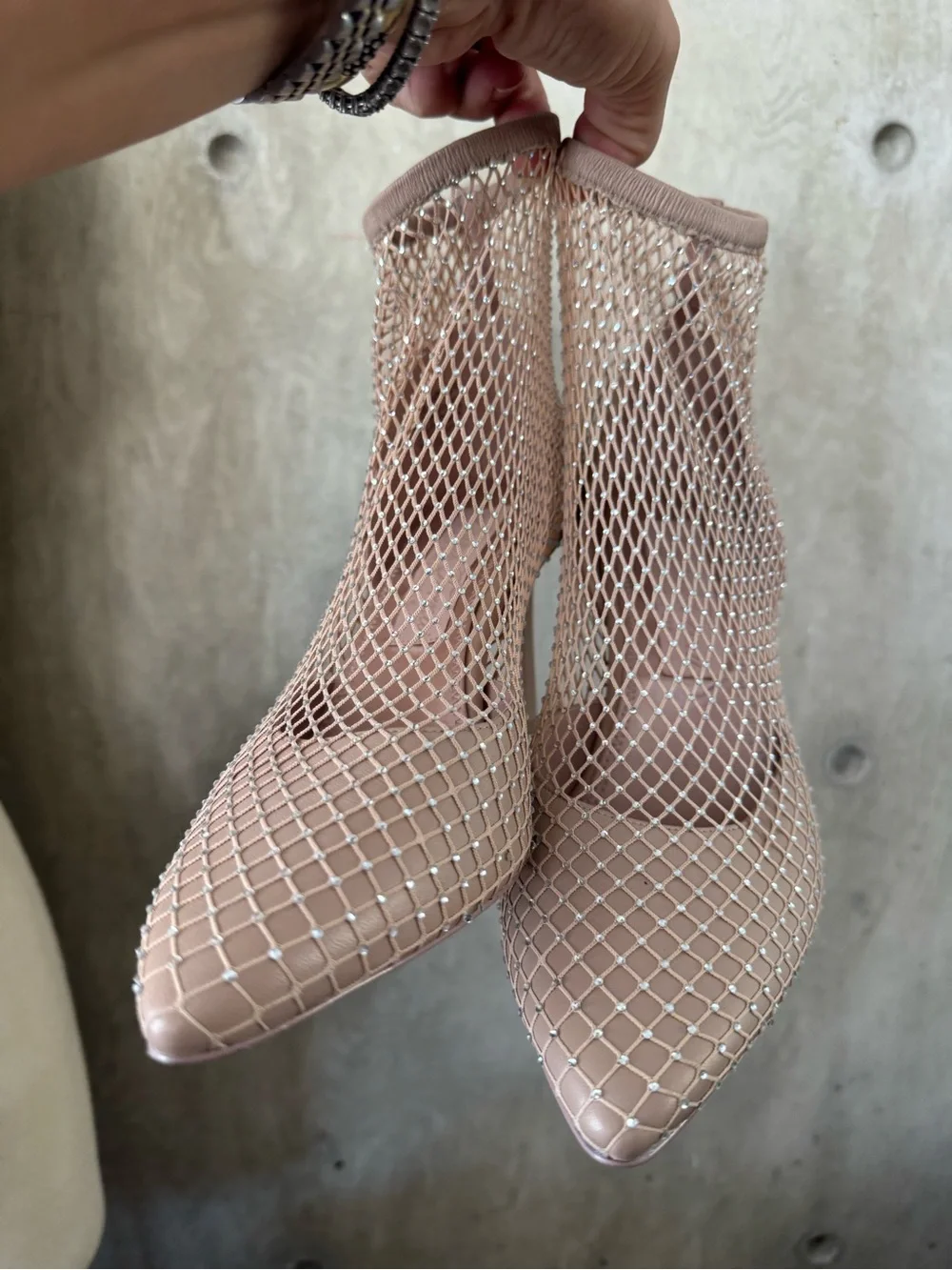 Rhinestone Mesh Ankle Booties in Blush Pink 9
